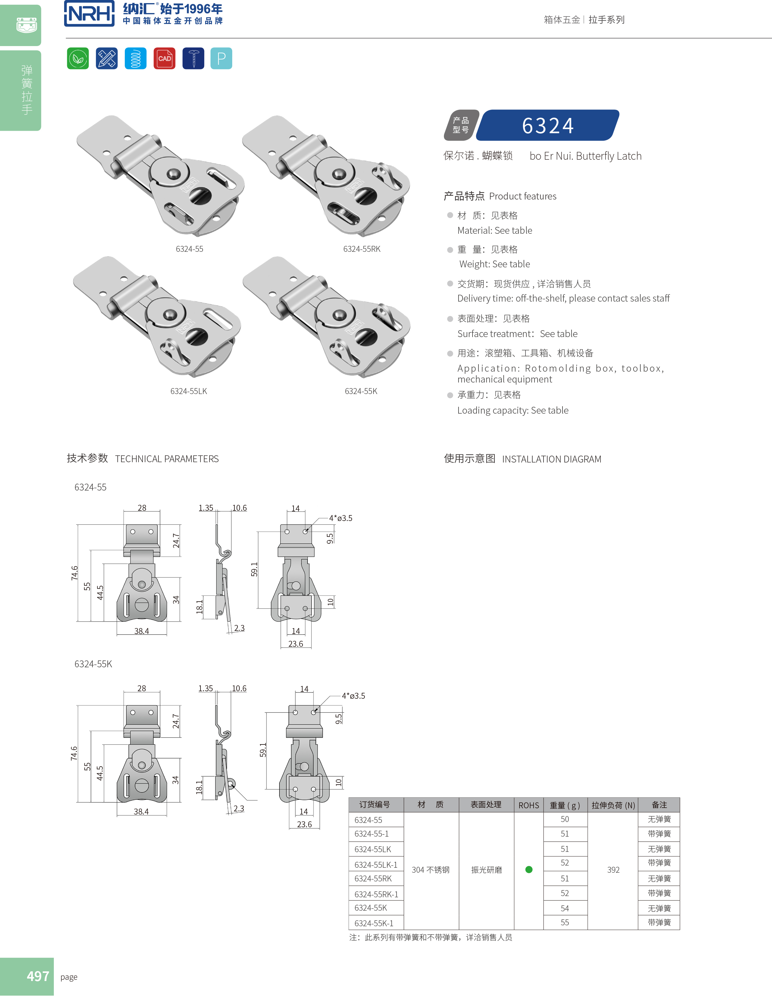 蝴蝶鎖芯6324-55醫療麻豆国产视频_不鏽鋼小箱扣_NRH釣魚箱鎖扣