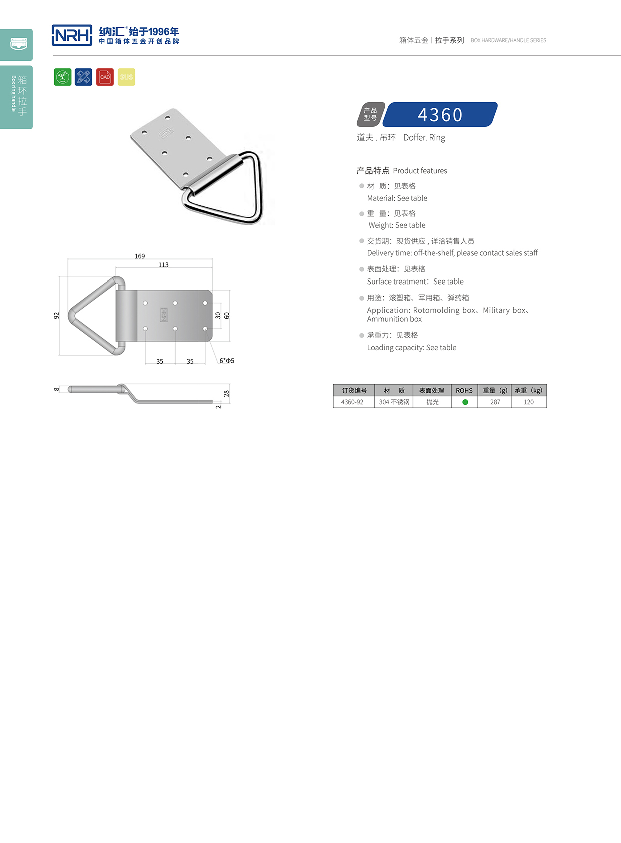 麻豆传媒国产成人电影/NRH 滾塑箱吊環 4360